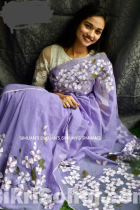 Half Silk Saree With Handprint